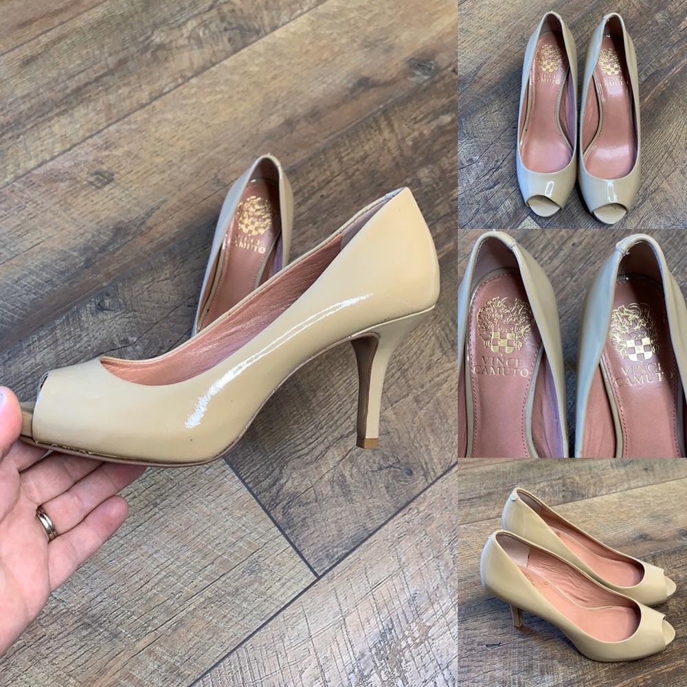 VINCE CAMUTO peep toe pumps. Tan. 5.5/35.5B